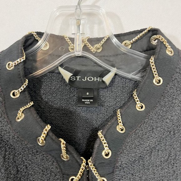 St. John Gray Hidden Closure Jacket Chain Grommet Accent Wool Blend - Size 8 - Picture 3 of 3